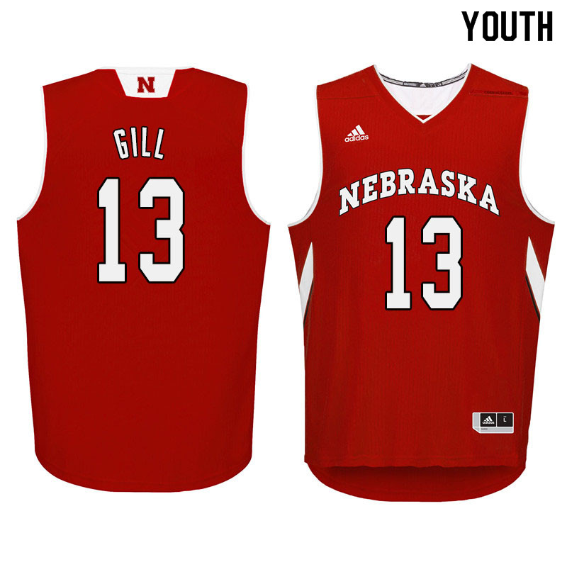 Youth Nebraska Cornhuskers #13 Anton Gill College Basketball Jersyes Sale-Red